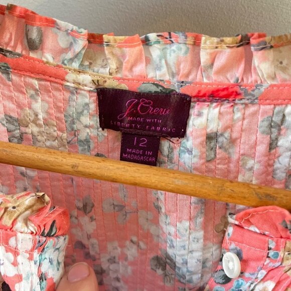 J. Crew Liberty Josephine Floral Ruffle Popover Shirt In Josephine Coral- Sz 12 - Picture 2 of 5